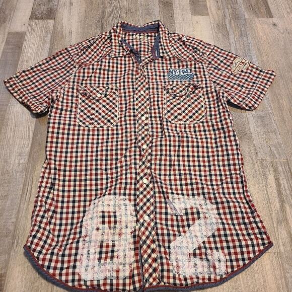 Arizona Jean company casual short sleeve plaid button down men's size medium - Picture 1 of 9